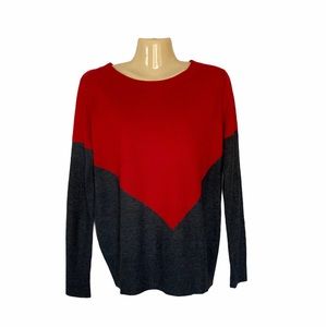 41 Hawthorn Wool ColorBlock Sweater Button Back Contemporary Chic Red Gray Small